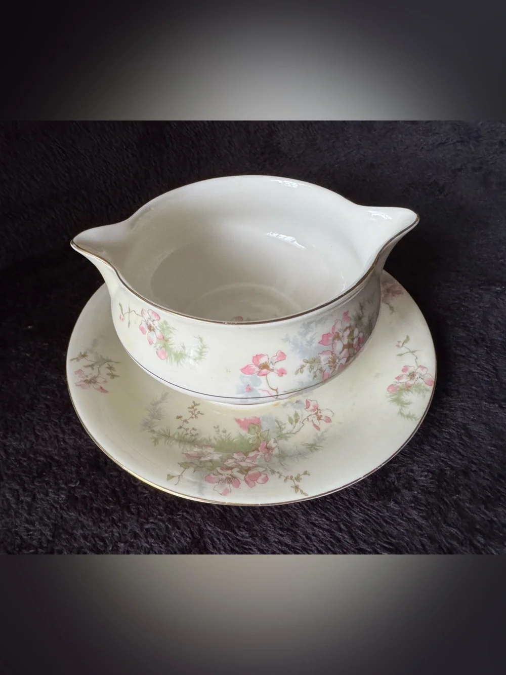 Theodore Haviland New York Apple Blossom Gravy Boat w/ Attached Underplate